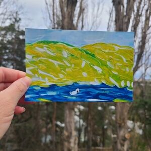 Vibrant Landscape Art Print Swan at the River Impressionist Desk Art